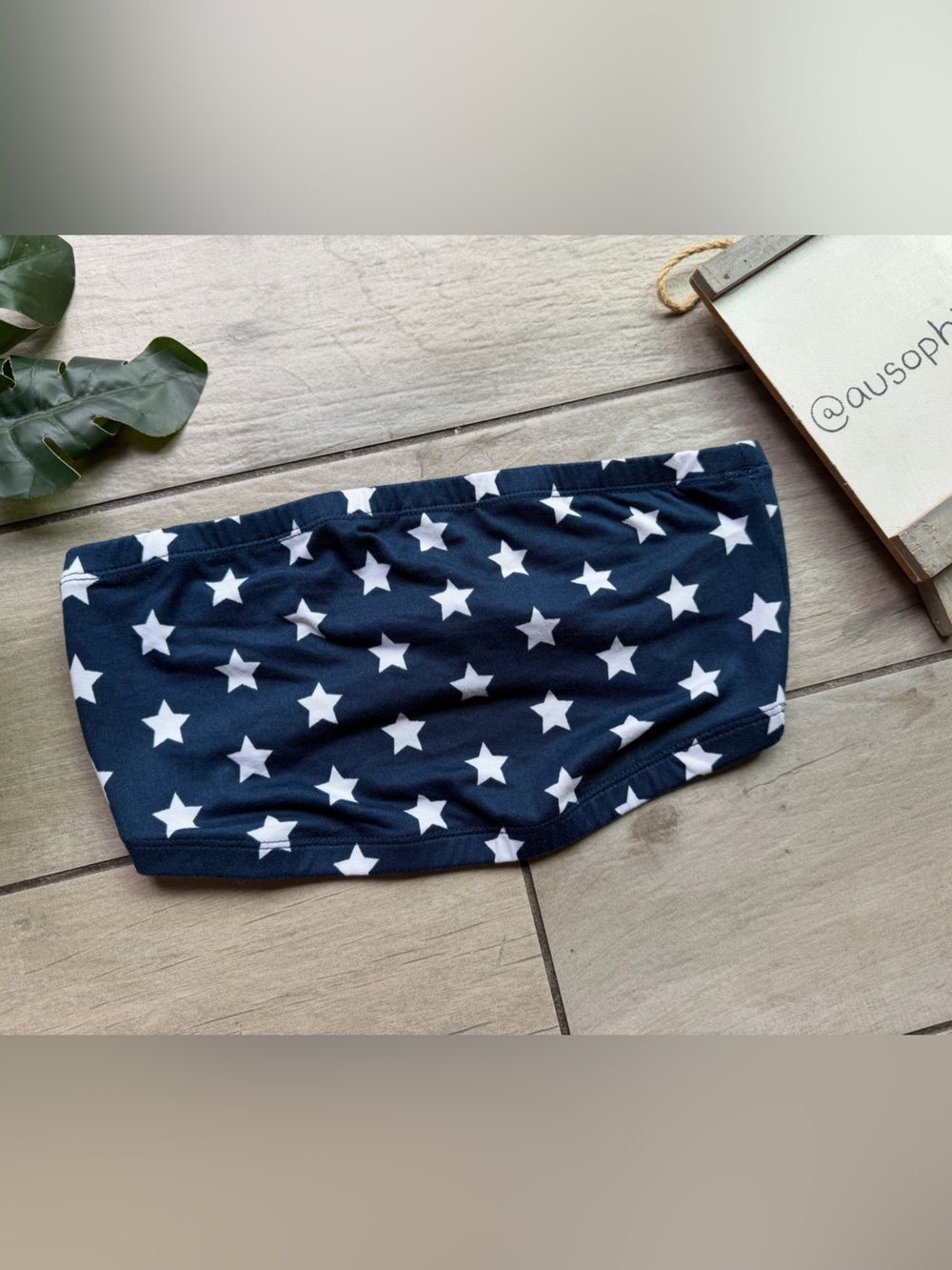 No Noundaries Navy Blue White Star USA Bandeau Cropped Tube Top. Size S